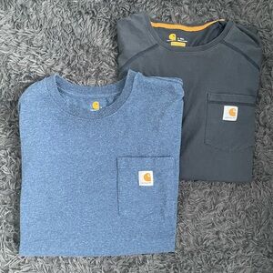 Men Size Large Carhartt Pocket T-Shirt Blue Bundle Lot of 2